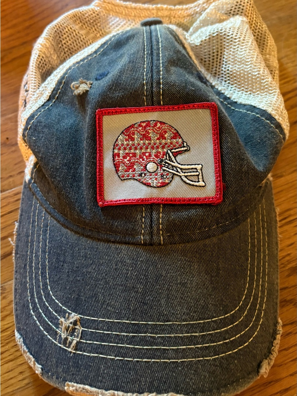 Judith March Distressed Trucker Hat w/Football Patch